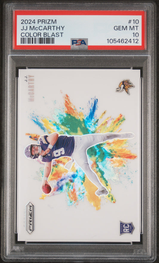 JJ McCarthy 2024 Panini Prizm Color Blast PSA 10 Gem Mint