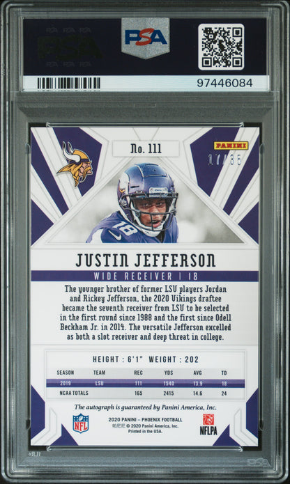 Justin Jefferson 2020 Panini Phoenix Pink RC Autograph #17/35 PSA 10 Auto 10