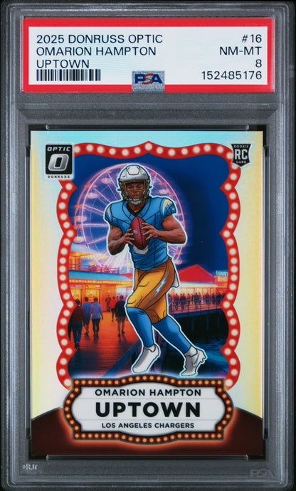 Omarion Hampton 2025 Donruss Optic Uptown Rookie #16 PSA 8 Nm-Mint