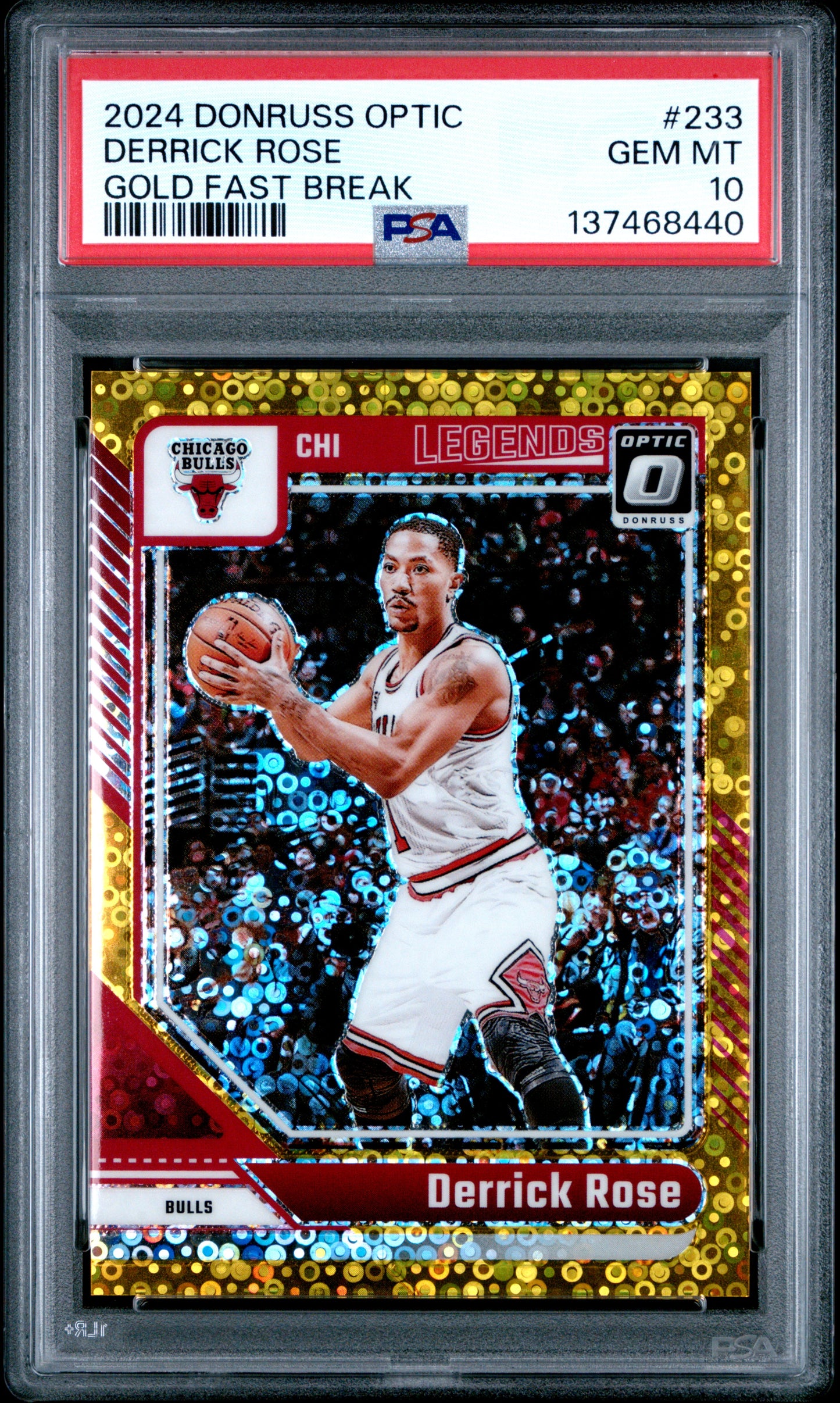 Derrick Rose 2024 Donruss Optic #233 Gold Fast Break #4/10 PSA 10 Gem Mint