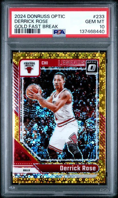 Derrick Rose 2024 Donruss Optic #233 Gold Fast Break #4/10 PSA 10 Gem Mint