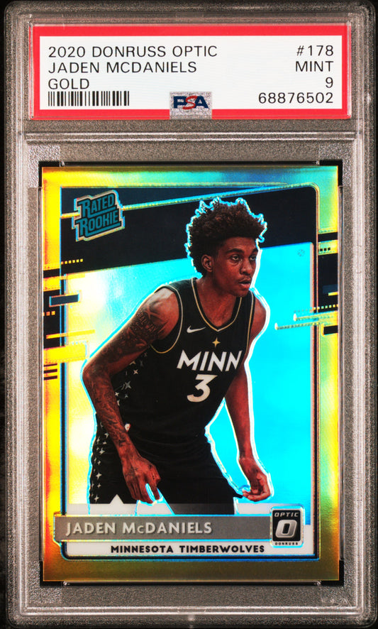 Jaden McDaniels 2020 Donriss Optic #178 Gold #8/10 PSA 9 Mint