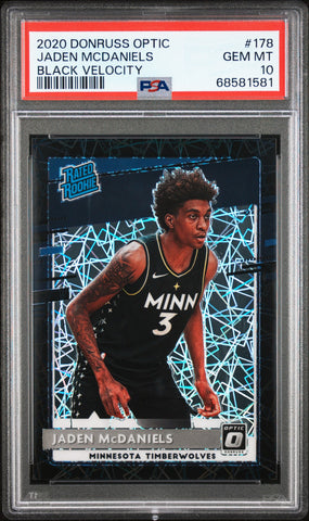 Jaden McDaniels 2020 Donruss Optic #178 Black Velocity #29/39 PSA 10