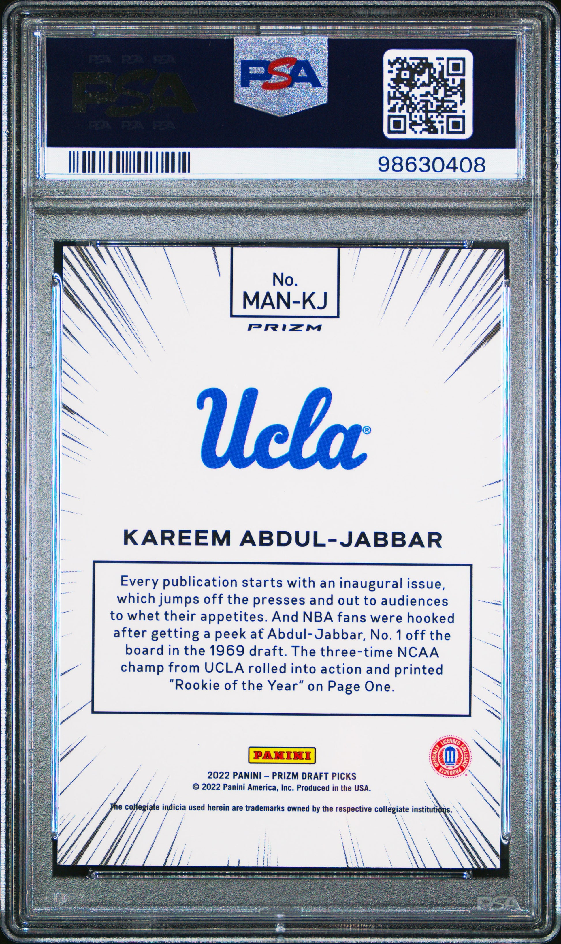 Kareem Abdul-Jabbar 2022 Panini Prizm Draft Picks Manga PSA 9 Mint