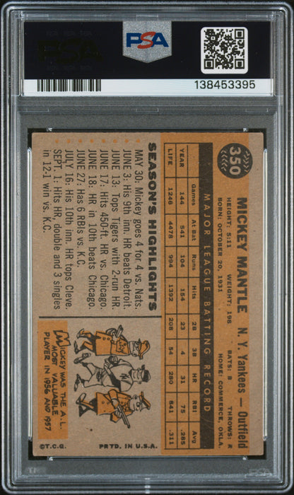 Mickey Mantle 1960 Topps #350 PSA 4 VG-EX 3395