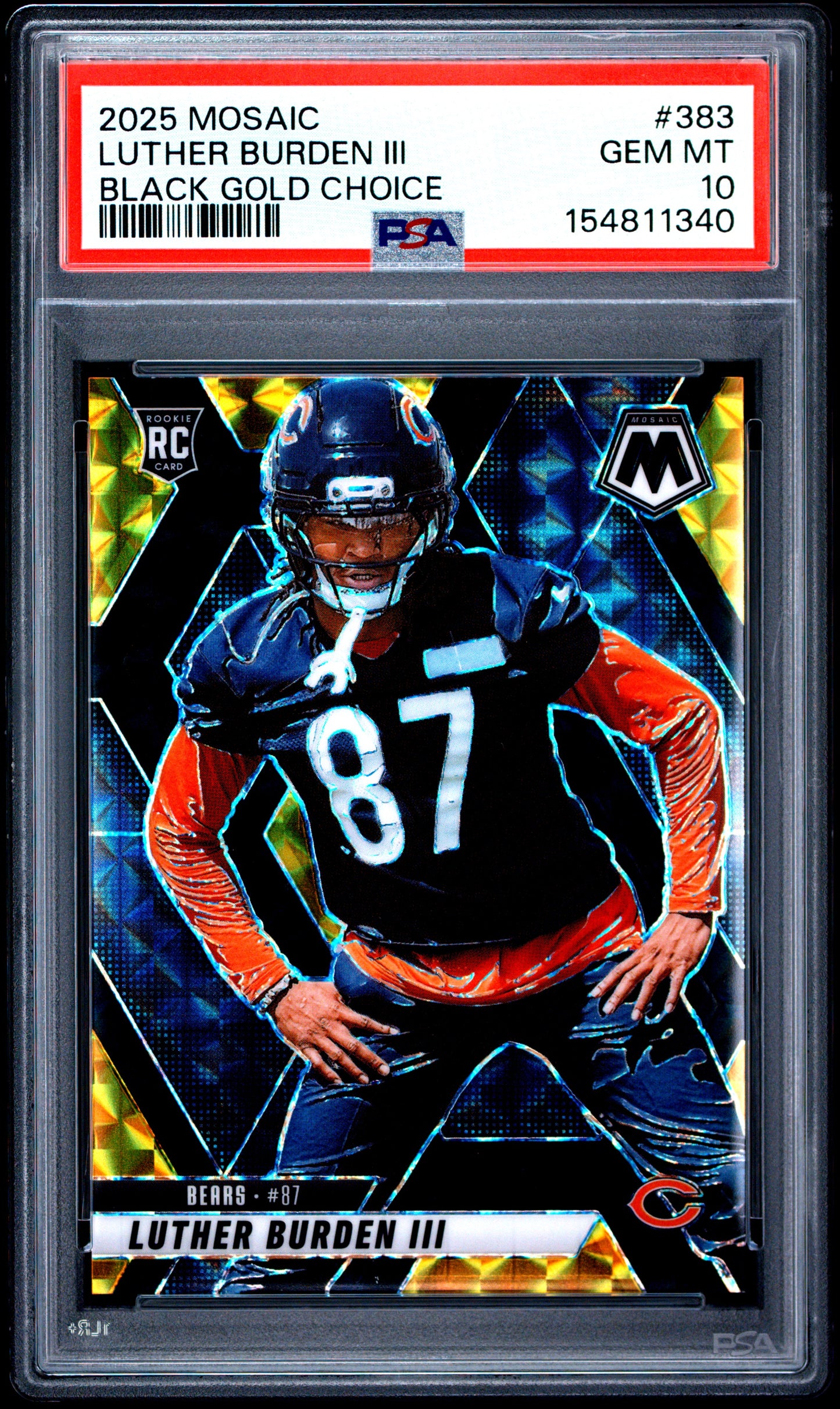 Luther Burden III 2025 Panini Mosiac Rookie #383 Black Gold Choice #1/8 PSA 10 Gem Mint