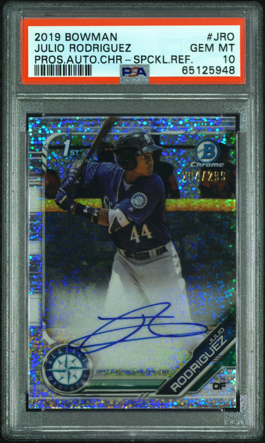 Julio Rodriguez 2019 Bowman Chrome Speckle Auto #294/299 PSA 10 Gem Mint