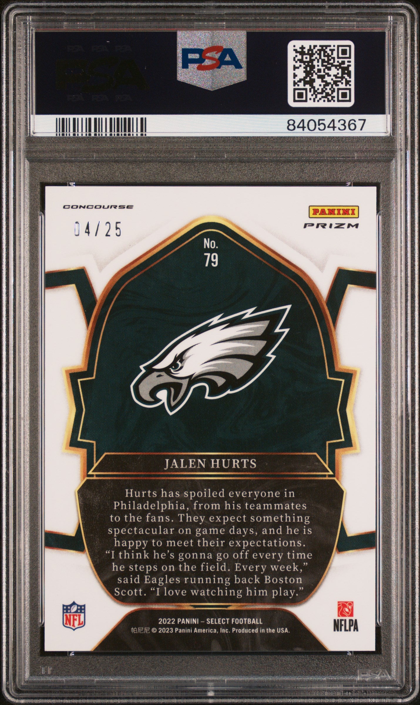 Jalen Hurts 2022 Panini Select #79 Tie-Dye Prizm #4/25 PSA 10 Gem Mint