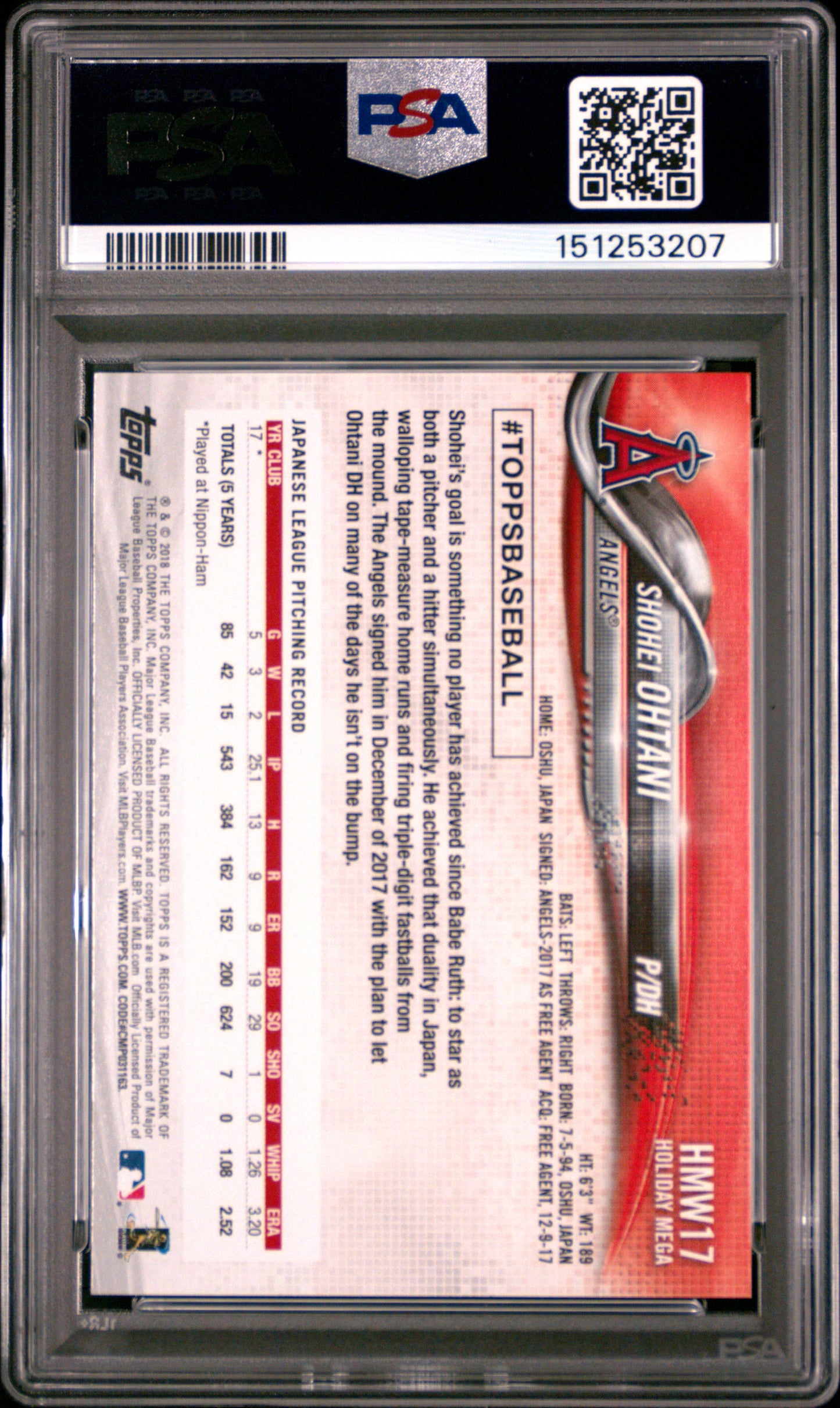 Shohei Ohtani 2018 Topps Holiday Rookie #17 PSA 8 Nm-Mint 3207