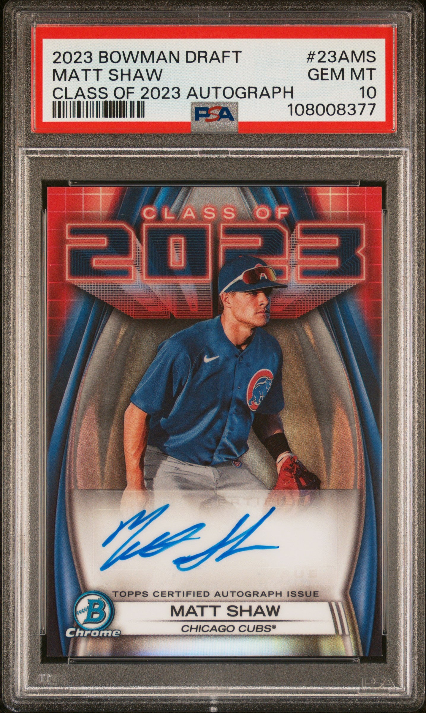 Matt Shaw 2023 Bowman Chrome Draft Class of 2023 Auto PSA 10 Gem Mint