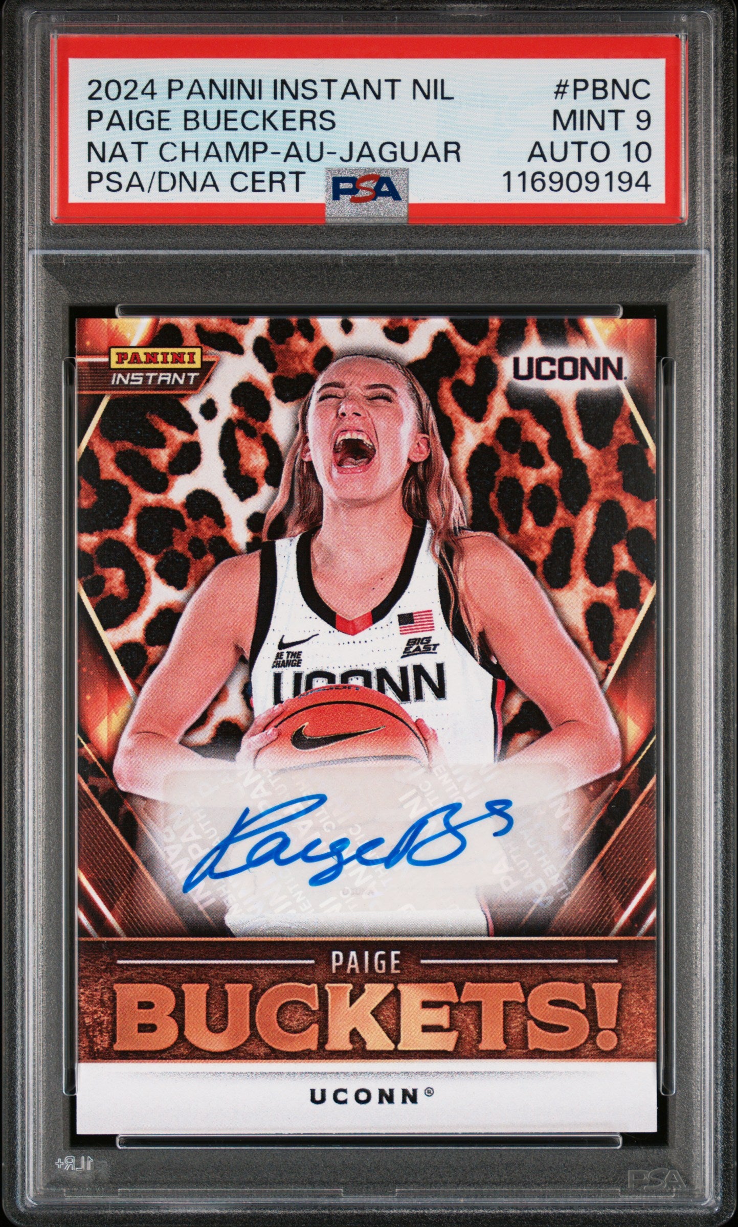 Paige Bueckers 2024 Panini Instant NIL National Champions Auto #8/10 PSA 9 Auto 10