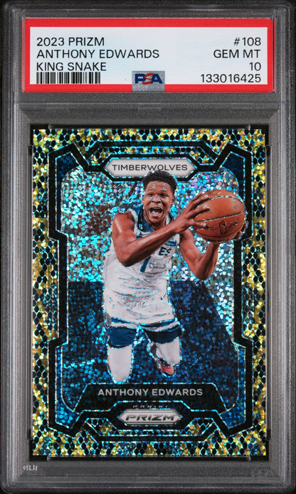Anthony Edwards 2023 Panini Prizm #108 King Snake PSA 10 Gem Mint