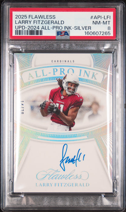 Larry Fitzgerlad 2025 Panini Flawless All-Pro Ink #14/20 PSA 8 Nm-Mint