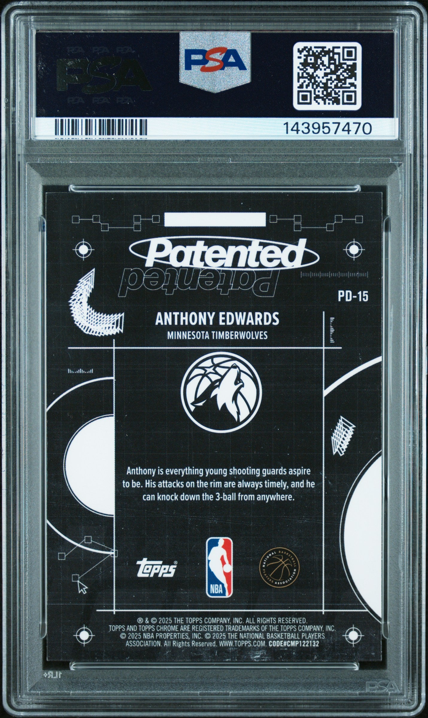 Anthony Edwards 2025 Topps Chrome Patented PSA 10 Gem Mint