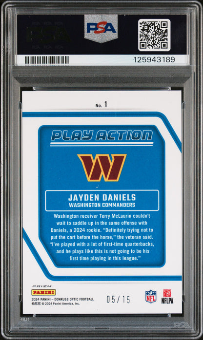 Jayden Daniels 2024 Donruss Optic Play Action Ice #5/15 PSA 10 Gem Mint