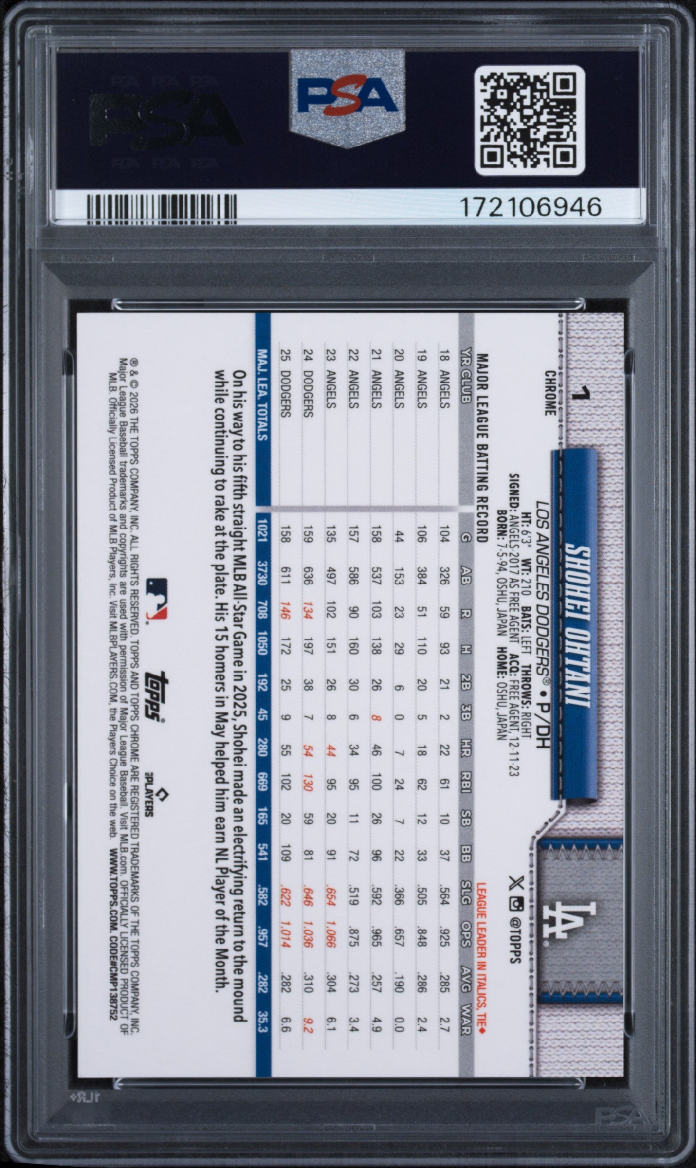 Shohei Ohtani 2026 Topps Chrome Image Variation Gold Refractor PSA 9 Mint