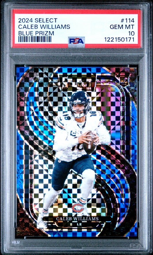 Caleb Williams 2024 Panini Select Rookie #114 Blue Prizm #146/175 PSA 10 Gem Mint
