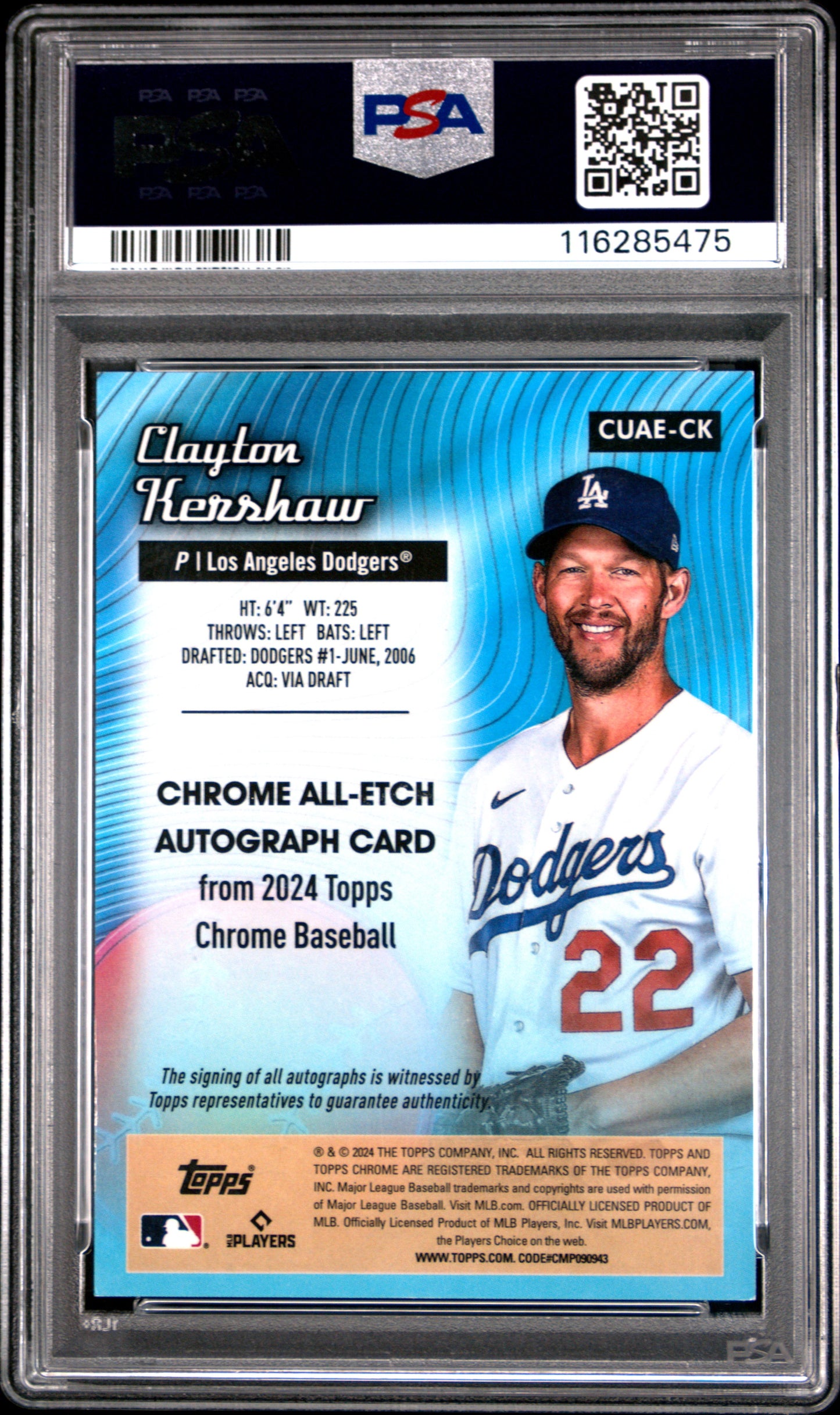 Clayton Kershaw 2024 TOpps Chrome Update All-Etch Auto PSA 7 Near Mint