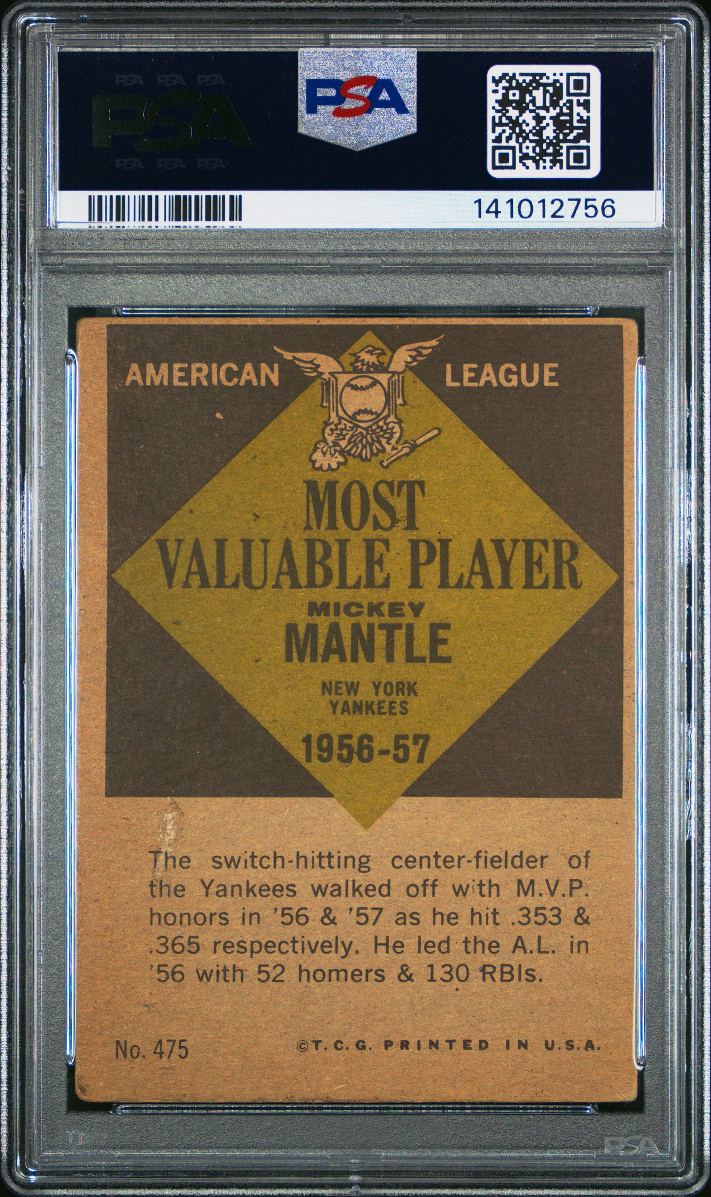 Mickey Mantle 1961 Topps MVP #475 PSA 2 Good 2756