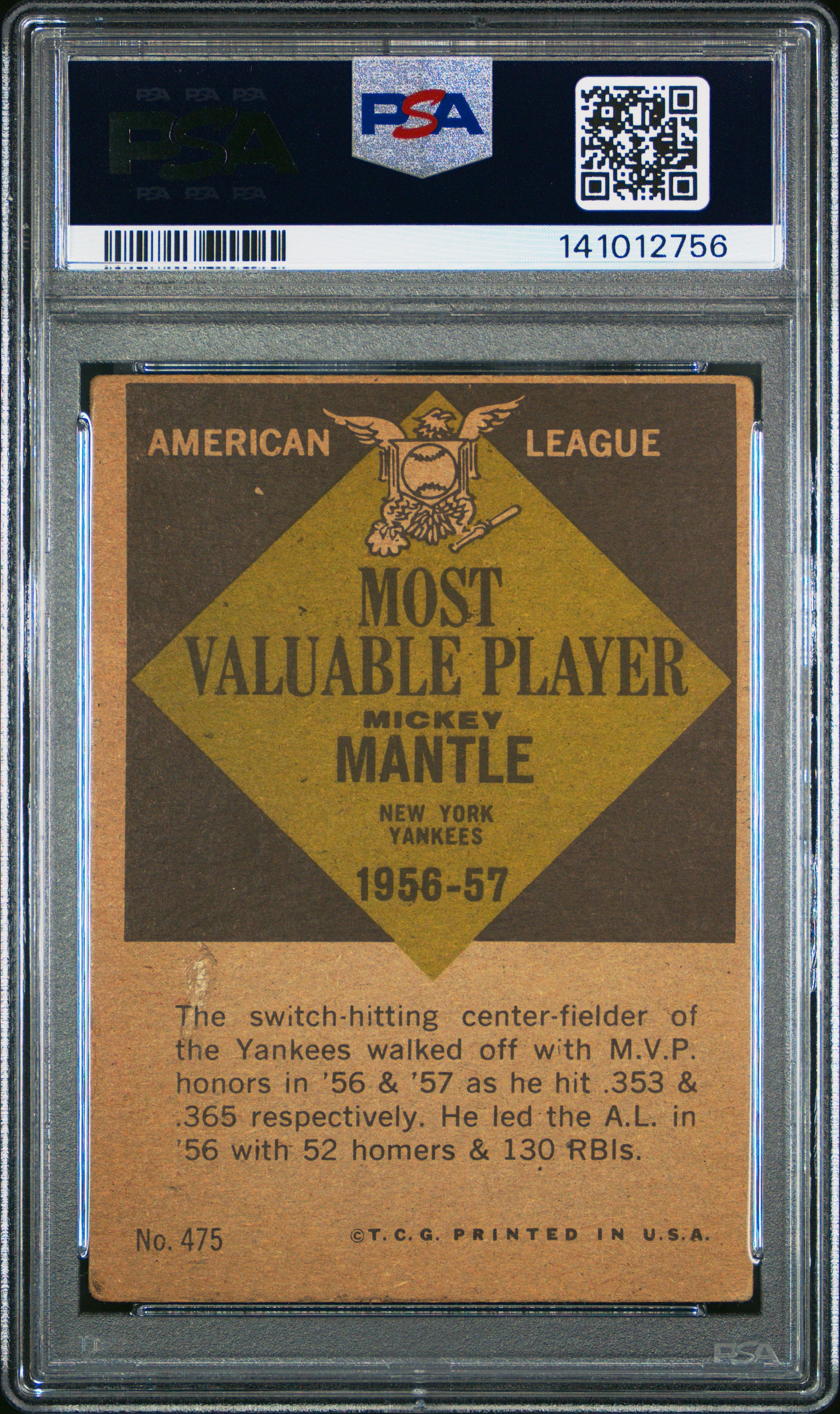 Mickey Mantle 1961 Topps MVP #475 PSA 2 Good 2756