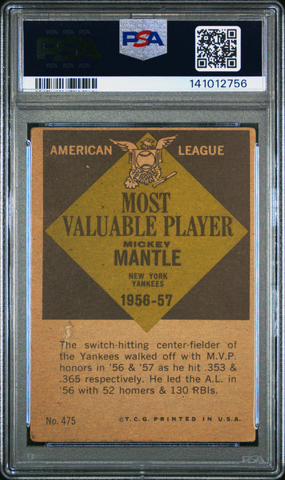 Mickey Mantle 1961 Topps MVP #475 PSA 2 Good 2756