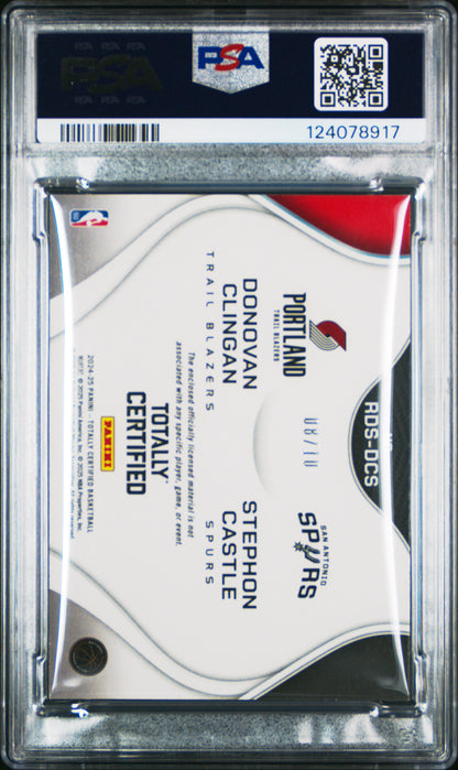 Donovan Clingan + Stephon Castle 2023 Totally Certified Dual Patch Gold #8/10 PSA 7 Near Mint