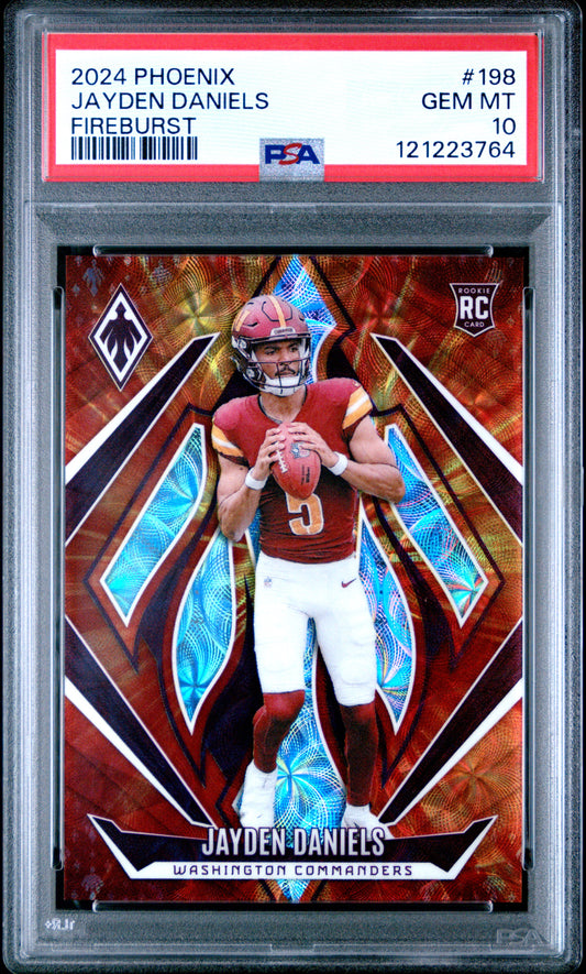 Jayden Daniels 2024 Panini Phoenix Rookie #198 Fireburst #21/250 PSA 10 Gem Mint