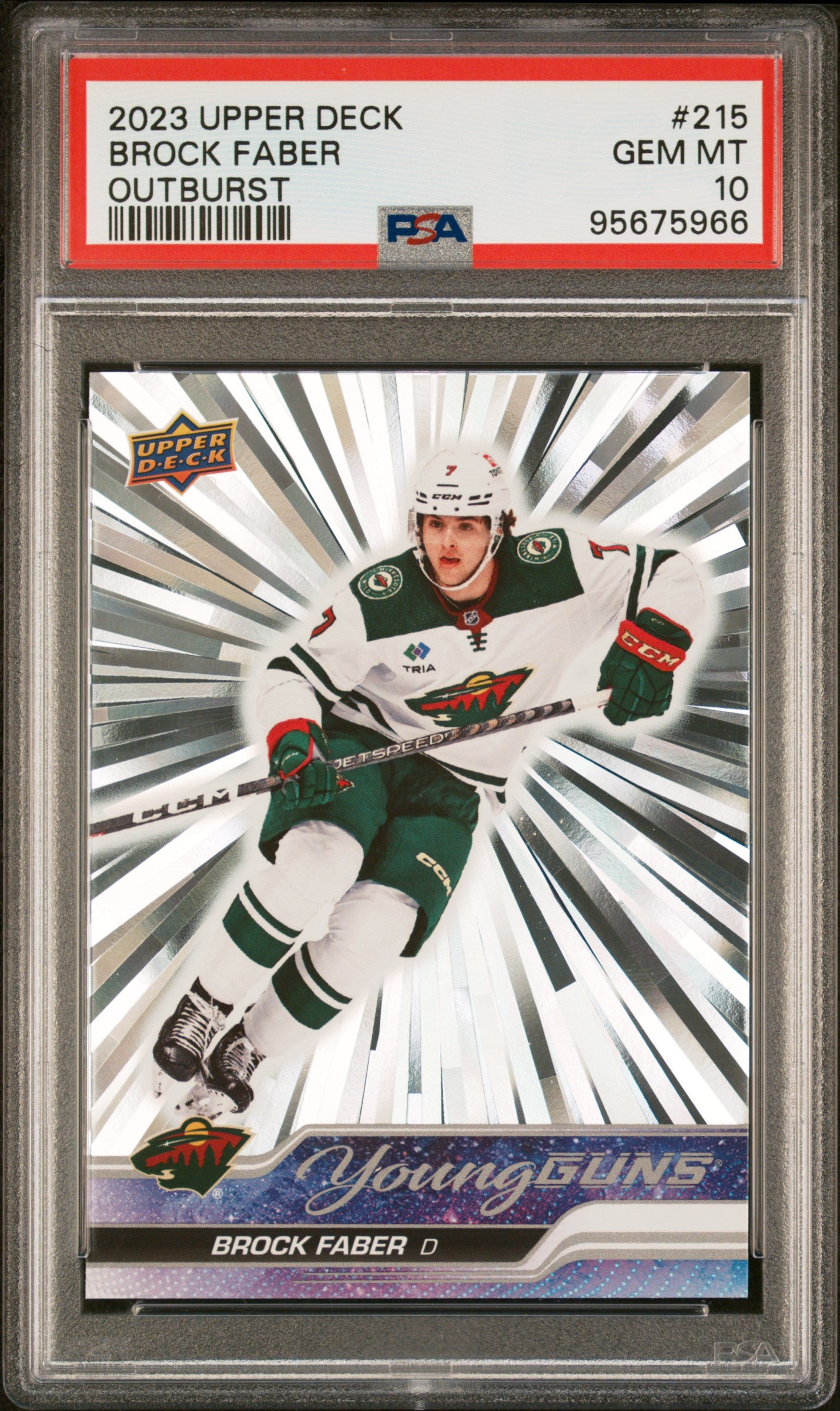 Brock Faber 2023 Upper Deck Rookie #215 Silver Outburst PSA 10 Gem Mint 5966