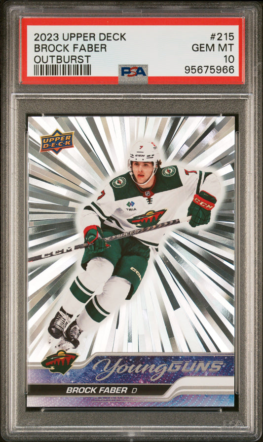 Brock Faber 2023 Upper Deck Rookie #215 Silver Outburst PSA 10 Gem Mint 5966