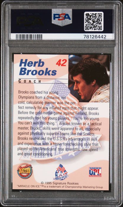 Herb Brooks 1995 Signature Rookies Miracle Auto PSA 7 Auto 10