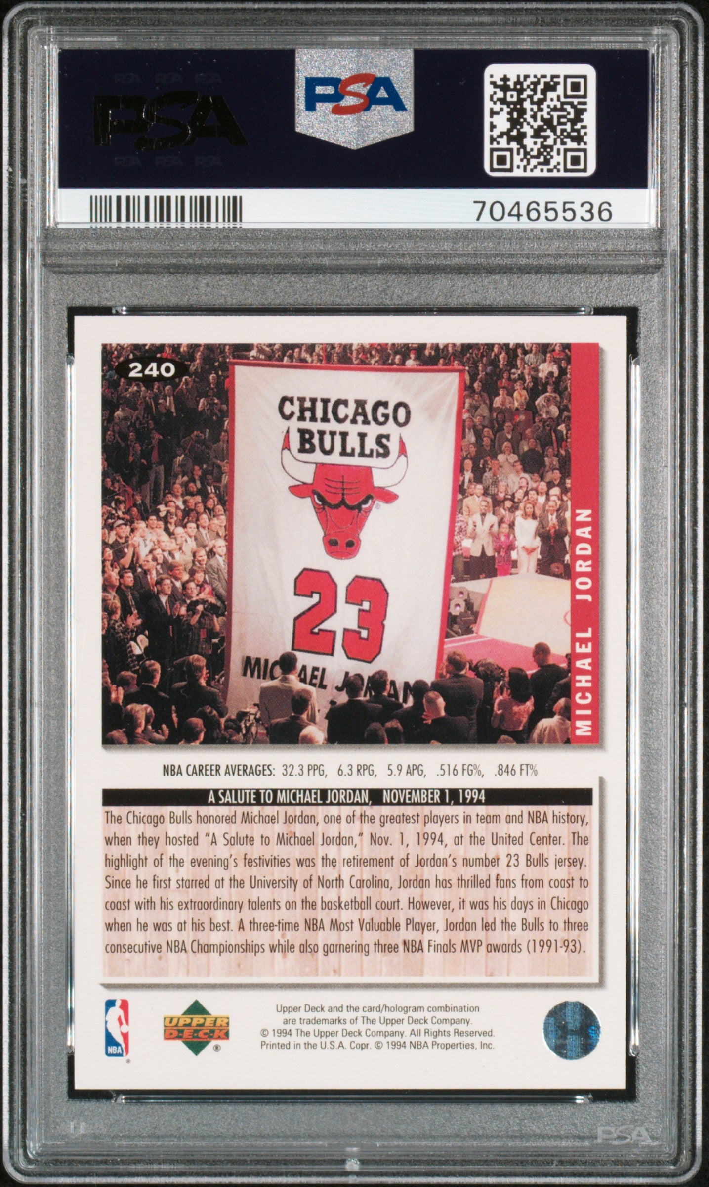 Michael Jordan 1994 Upper Deck Collectors Choice #240 PSA 10 Gem Mint 5536