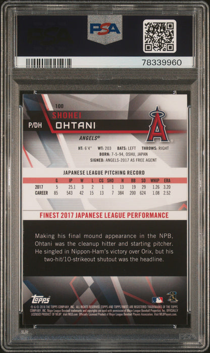 Shohei Ohtani 2018 Topps Finest #100 Refractor RC PSA 10 Gem Mint