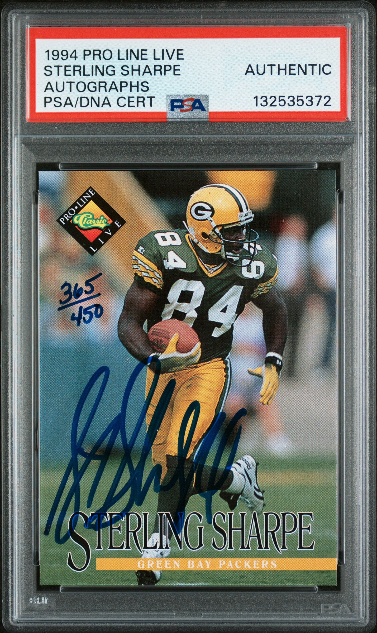 Sterling Sharpe 1994 Pro Line Live Autograph #365/450 PSA Authentic