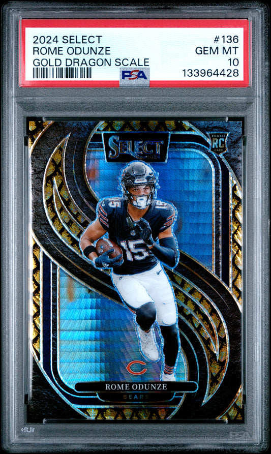 Rome Odunze 2024 Panini Select Rookie #136 Gold Dragon Scale #5/10 PSA 10 Gem Mint