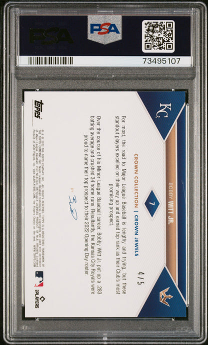 Bobby Witt Jr. 2022 Topps X Bobby Witt Orange Rainbow Foil #4/5 PSA 9 Mint