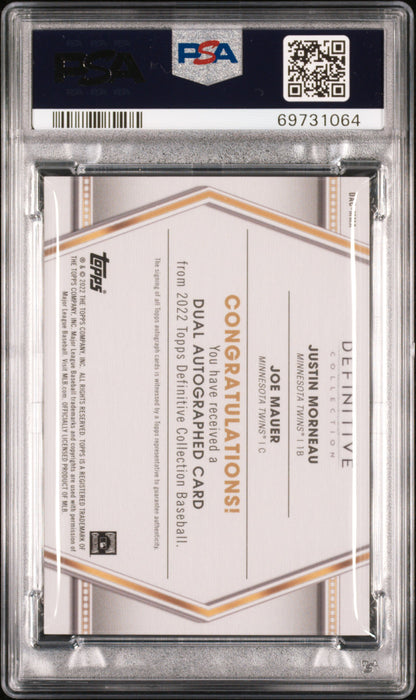 Joe Mauer/Justin Morneau 2022 Topps Definitive Dual Auto Purple #5/5 PSA 9 Mint