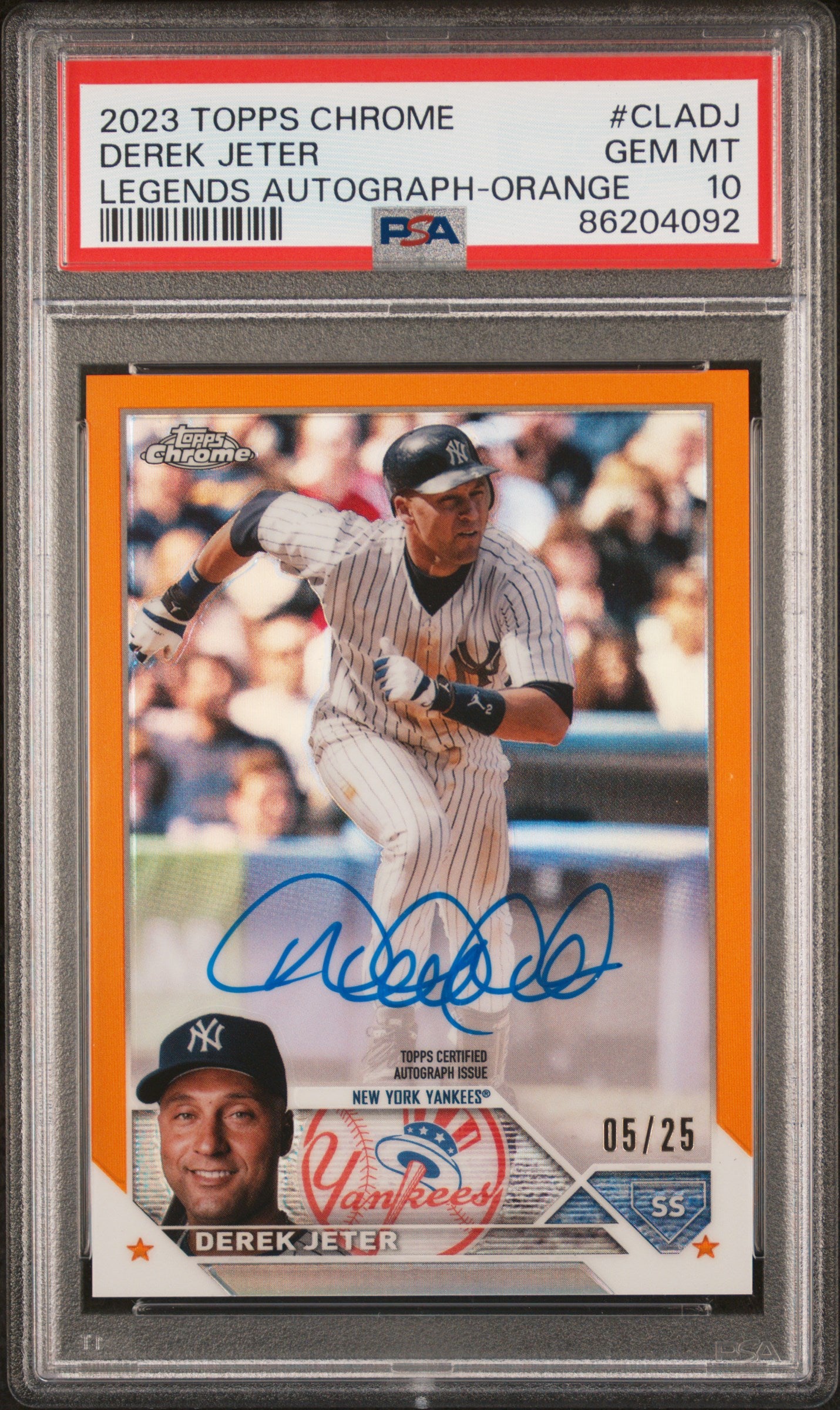 Derek Jeter 2023 Topps Chrome Legends Orange Autograph #5/25 PSA 10 Gem Mint