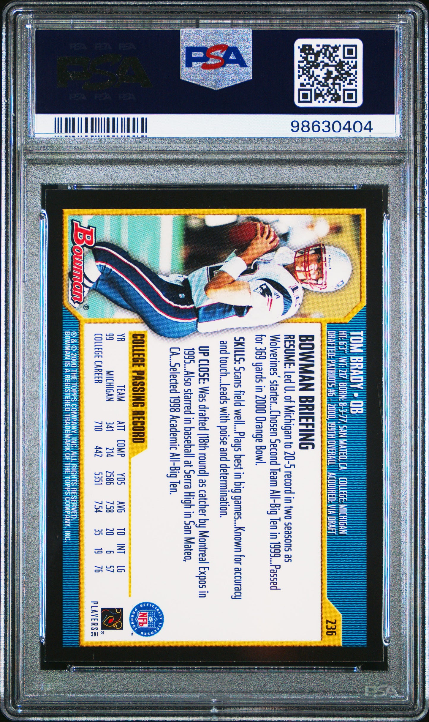Tom Brady 2000 Bowman Rookie #236 PSA 8 Nm-Mint 0404