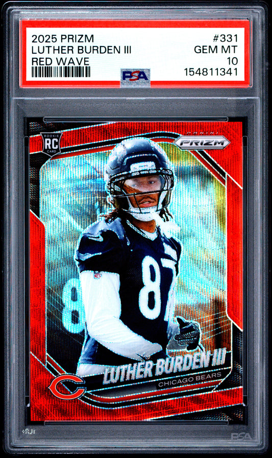 Luther Burden III 2025 Panini Prizm Rookie #331 Red Wave #132/149 PSA 10 Gem Mint