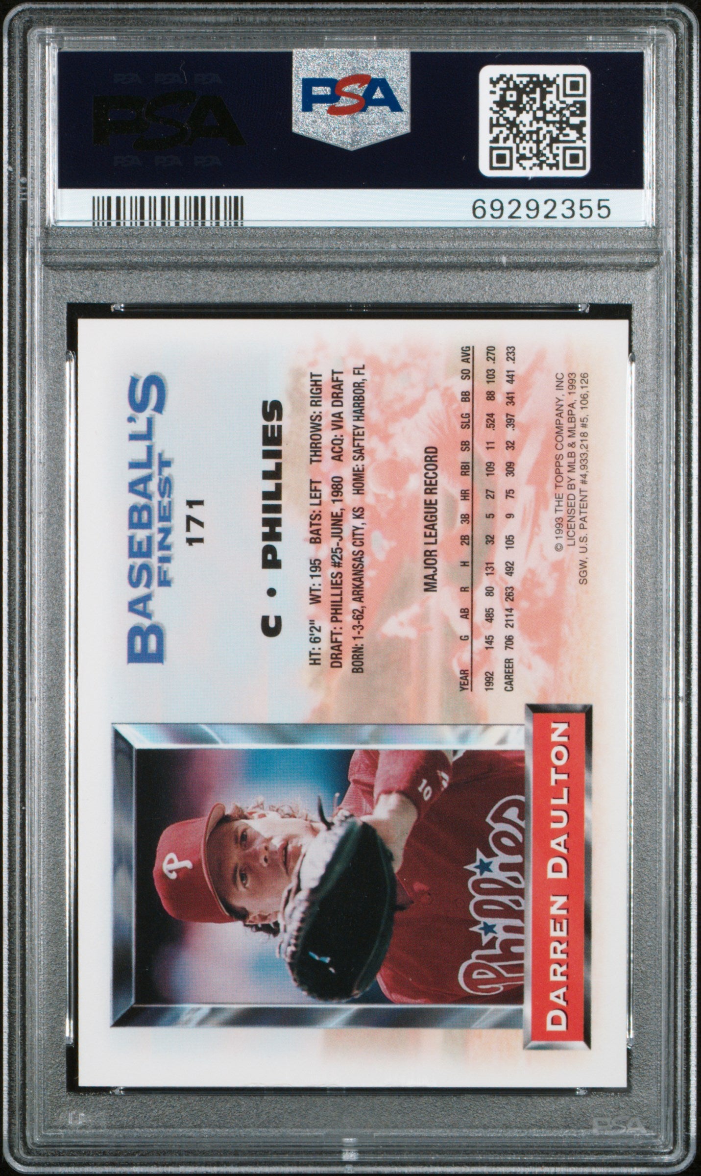 Darren Daulton 1993 Topps Finest Refractor 171 PSA 8 Nm-Mint