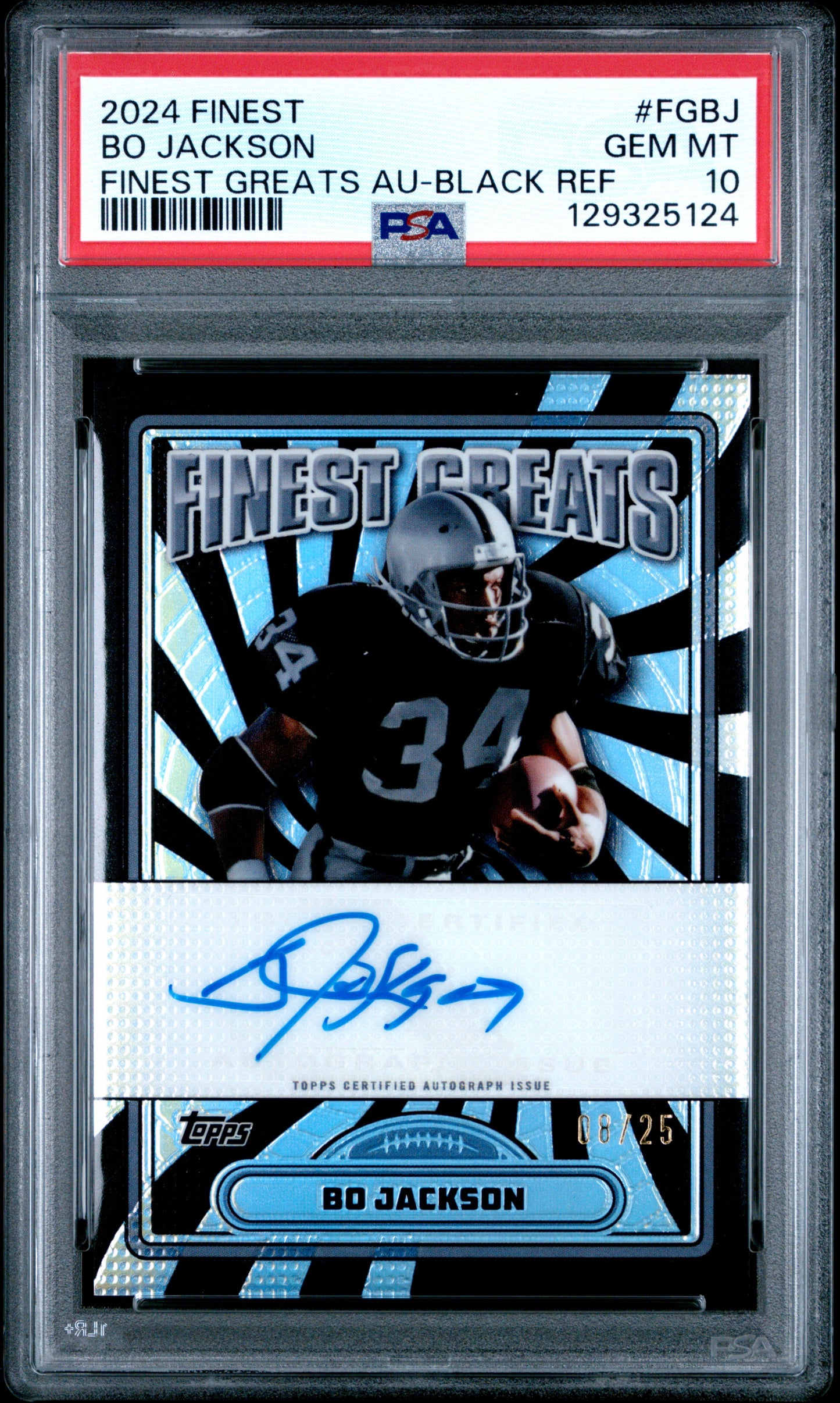 Bo Jackson 2024 Topps Finest Greats Black Refractor Auto #8/25 PSA 10 Gem Mint