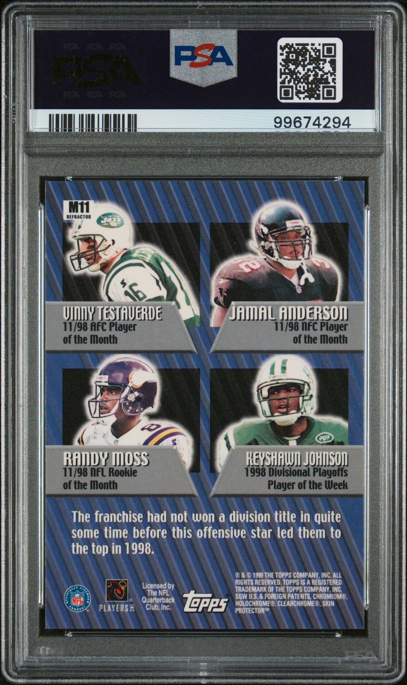 Randy Moss 1999 Topps Mystery Chrome Refractor PSA 10 Gem Mint