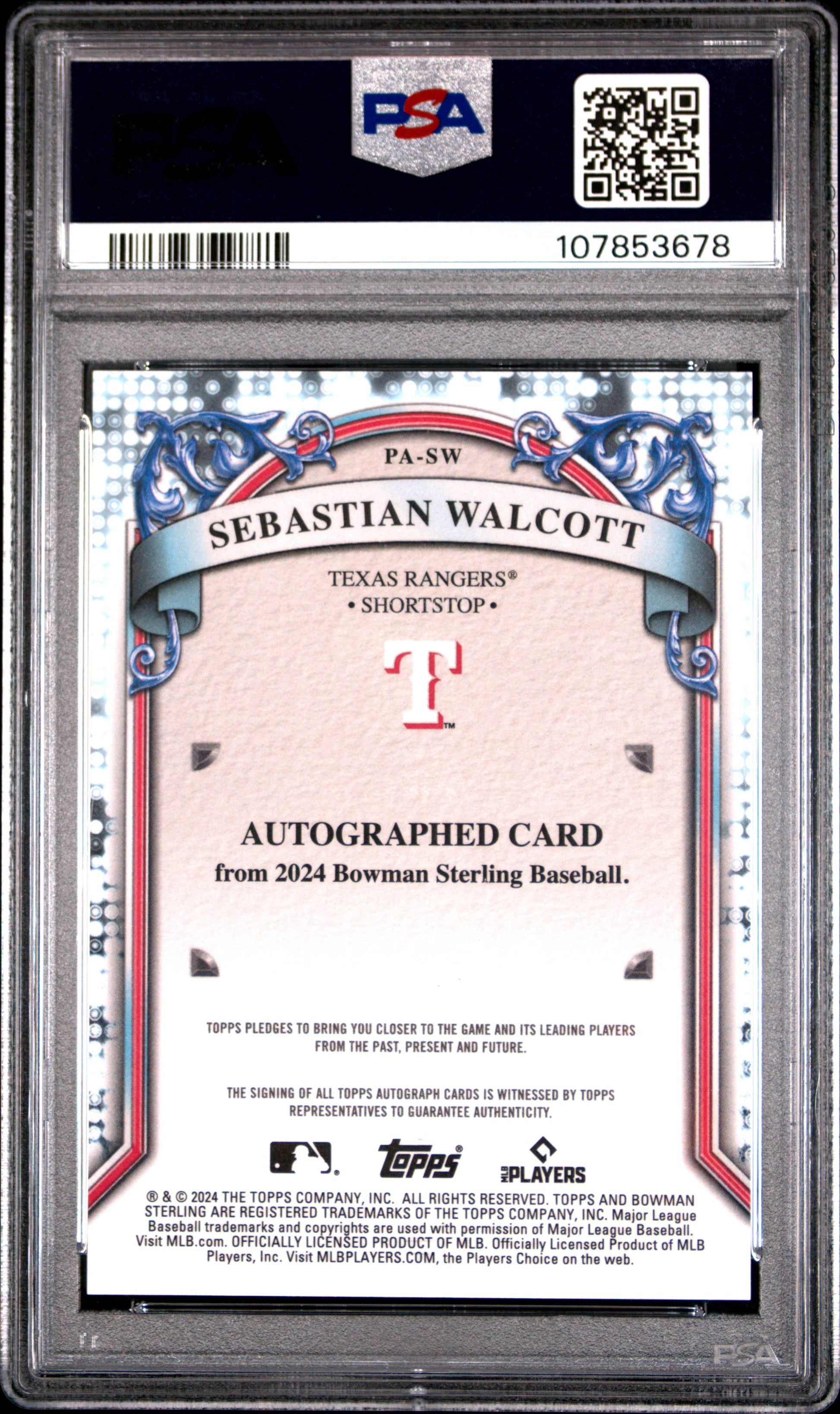 Sebastian Walcott 2024 Bowman Sterling Autograph PSA 10 Gem Mint