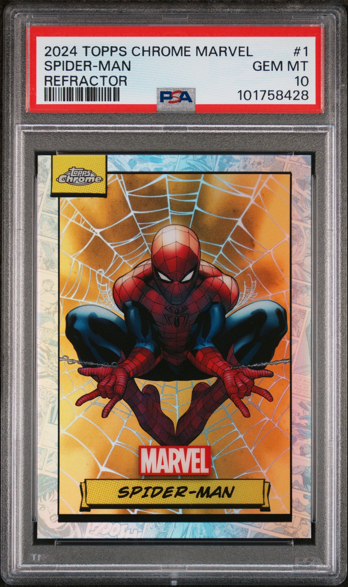 Spider-Man 2024 Topps Chrome Marvel #1 Refractor PSA 10 Gem Mint