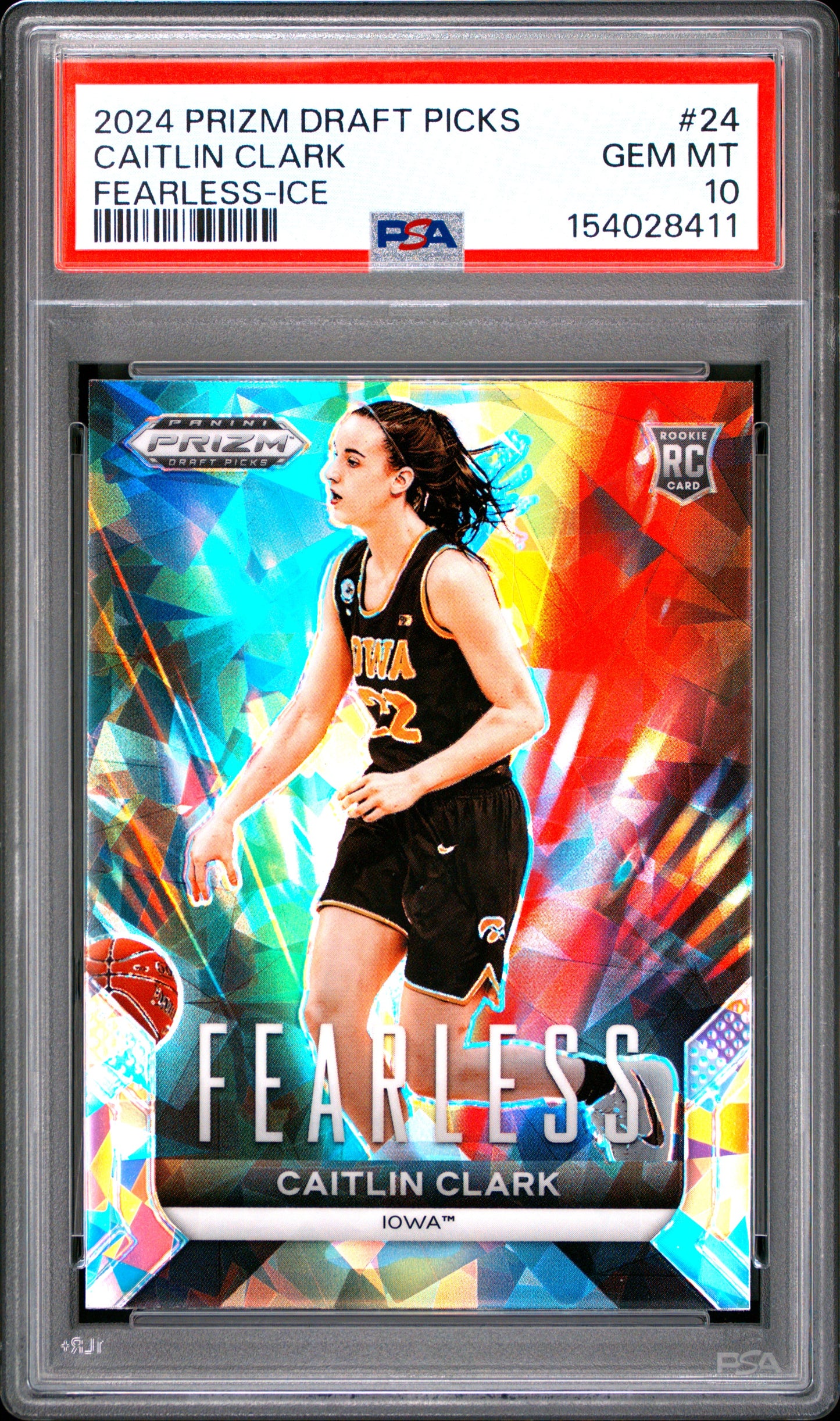 Caitlin Clark 2024 Panini Prizm Draft Fearless Ice Parallel PSA 10 Gem Mint