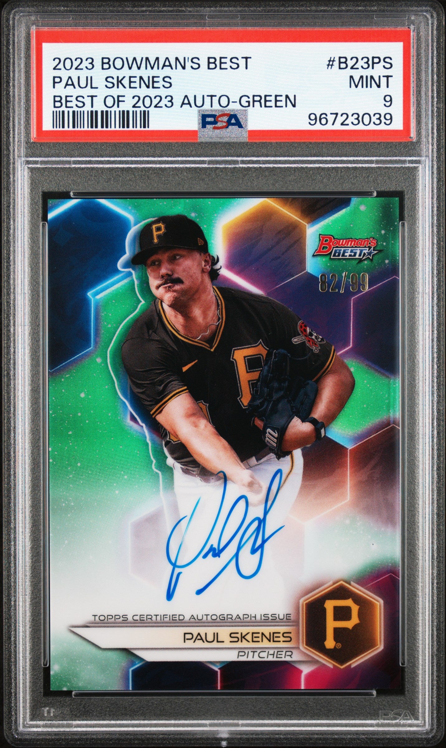 Paul Skenes 2023 Bowmans Best Green Refractor Auto #82/99 PSA 9 Mint