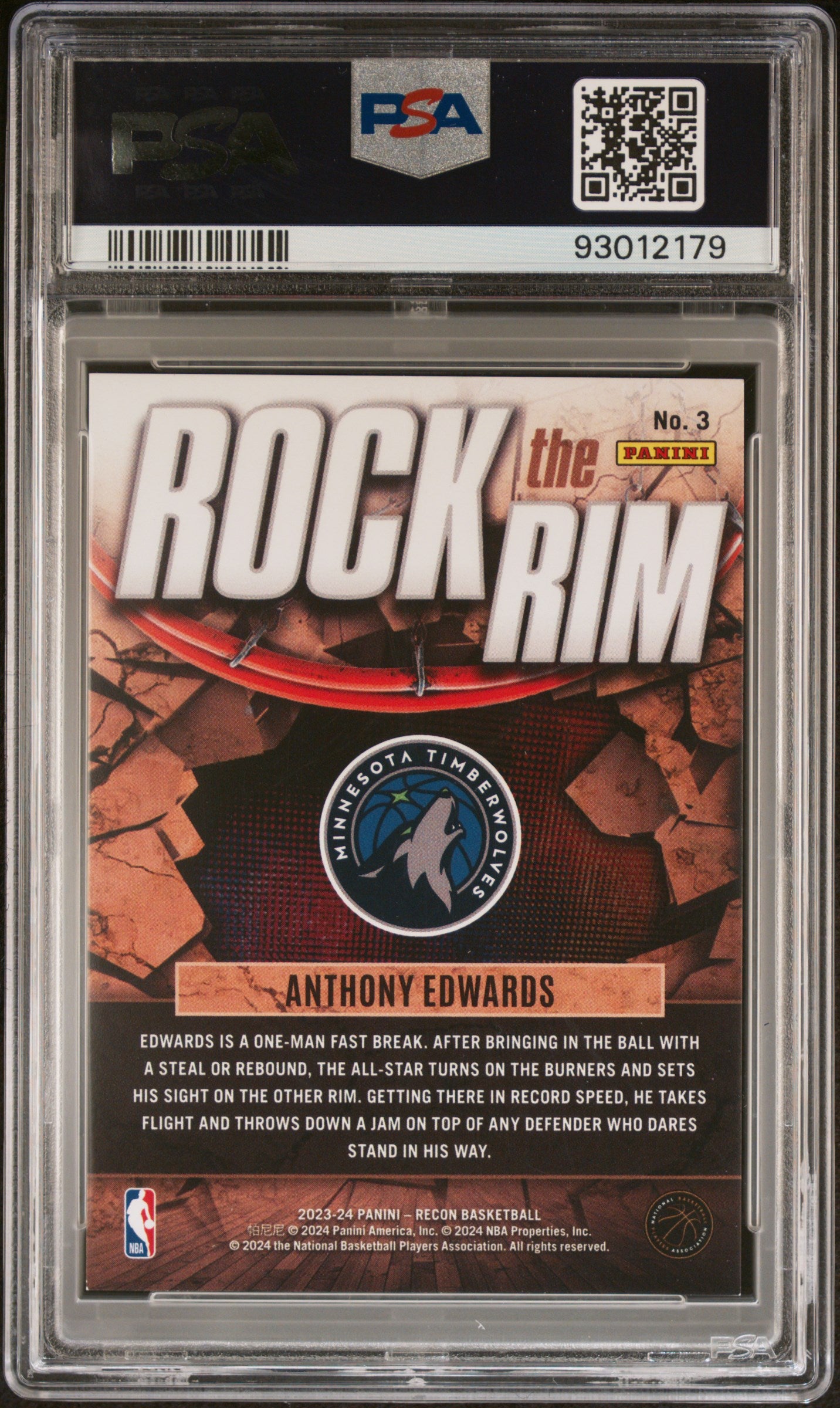 Anthony Edwards 2023 Panini Recon Rock the Rim Gold #9/10 PSA 9 Mint