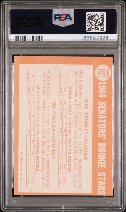 Lou Pinella 1964 Topps Rookie #167 PSA 8 Nm-Mint