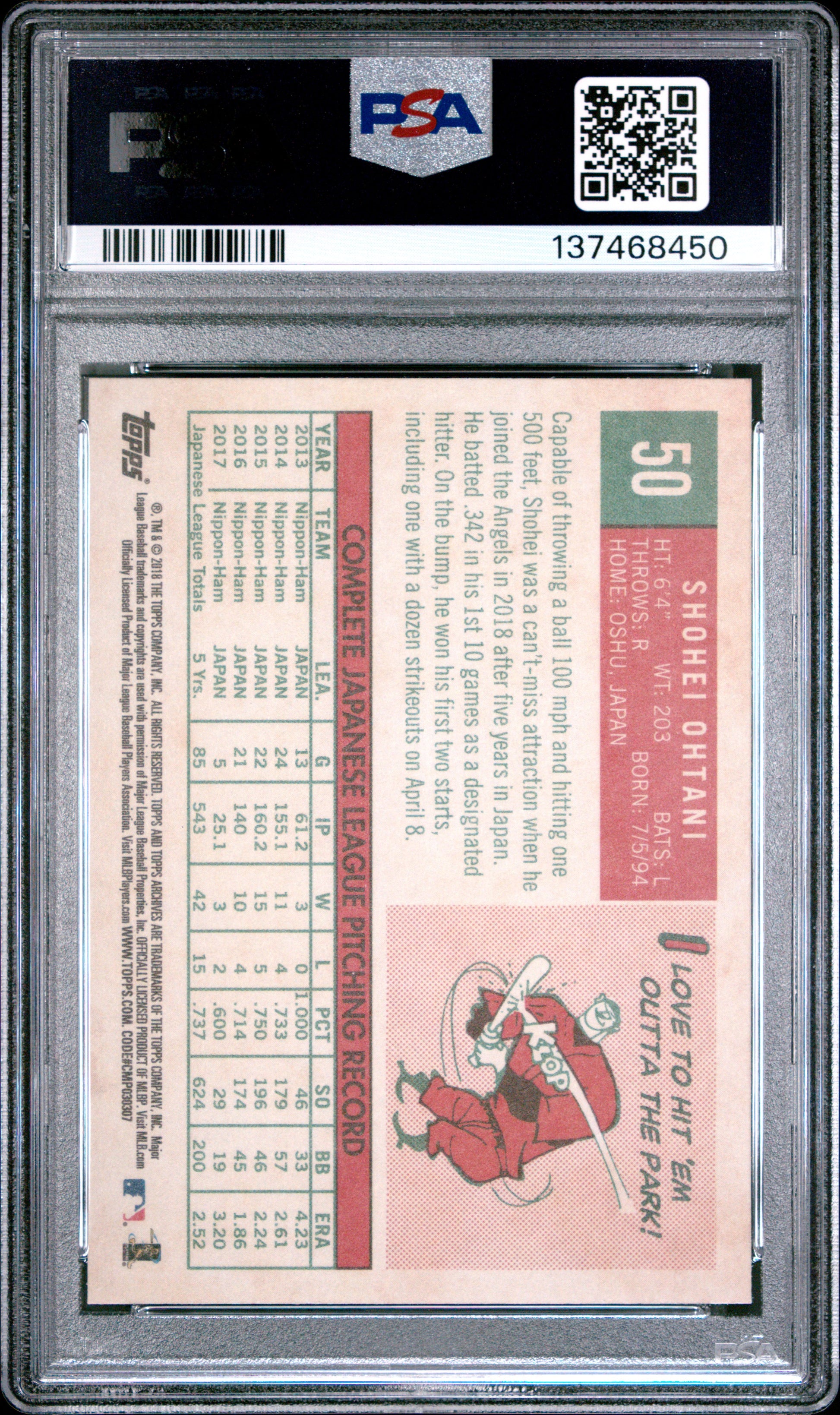 Shohei Ohtani 2018 Topps Archives Rookie #50 PSA 10 Gem Mint 8450
