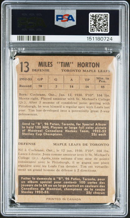 Tim Horton 1953 Parkhurst #13 PSA 2 Good